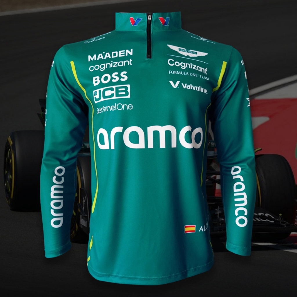 Áo sơ mi dài tay có cổ dây kéo F1 Formula One Team Aston Martin 2025 FM0127 Size S-5XL
