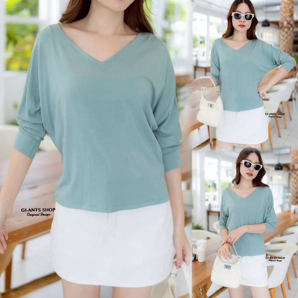 Vải Rayon dày dặn mềm chảy Rayon (Kích thước ngực 38-44 ") Áo sơ mi cổ chữ V