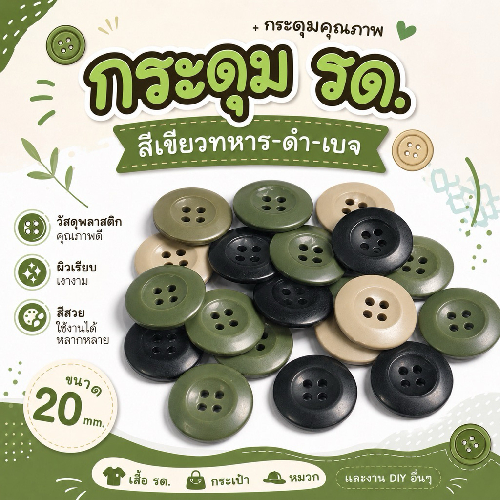 (12 Cái) Nút R.d. Áo sơ mi 20mm.