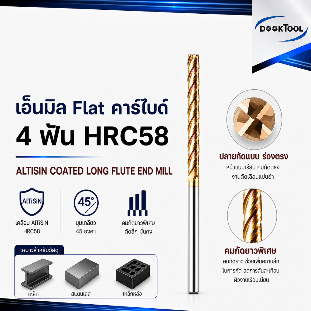 Máy nghiền cuối cacbua cực dài 1-3 Mm. Lớp phủ Nano HRC58 4 răng