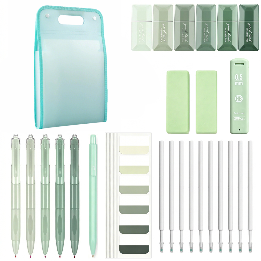 Bộ văn phòng phẩm CAWL: Bút Gel thư mục A4 (Mực đen) Đổ lại (Xanh dương) Bút chì cơ khí Tẩy chì Nhãn