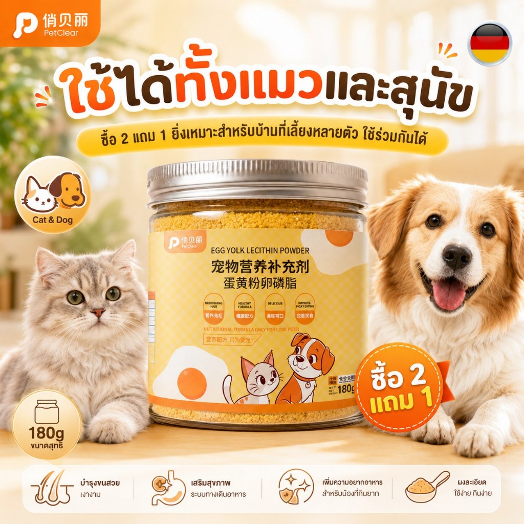 PetClear 180g Bột Lòng Đỏ Trứng Lecithin Cho Thú Cưng Giúp Nuôi Dưỡng Tóc Công Thức Ngon Dễ Rắc Trên