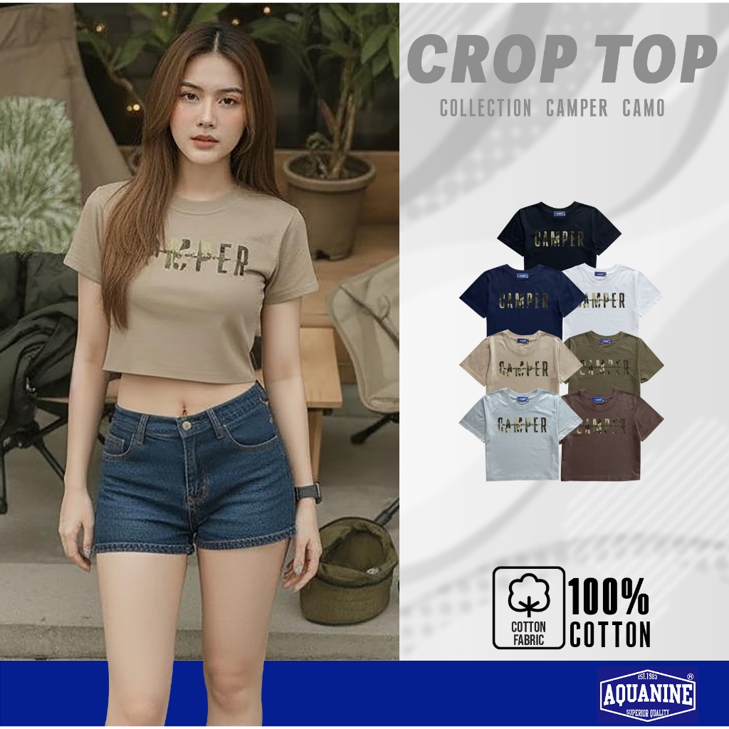 AQUANINE Nữ Crop Top Camper Camo Mẫu Áo Sơ Mi Trại Authentic