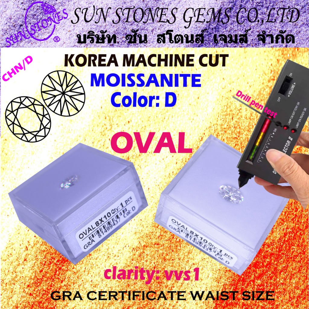 Kim cương hoặc trứng Moissanite hình bầu dục (size 2X3-4X5 mm.) (D: Color VVS1) Cắt tổng hợp Trung Q