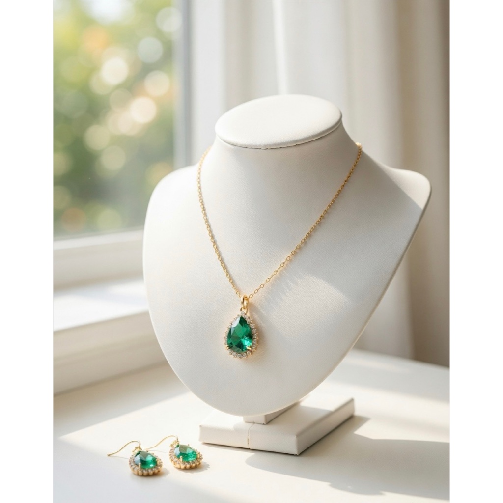 Bộ trang sức vàng Emerald Green Teardrop