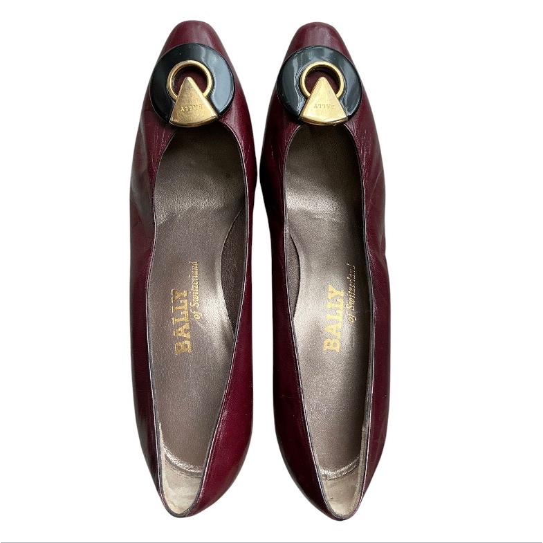 [Đã qua sử dụng] BALLY of Thụy Sĩ Giày Cao Gót Rượu Vang Đỏ Da Thật Vintage Vàng Phụ Kiện Đầu Chi Ti