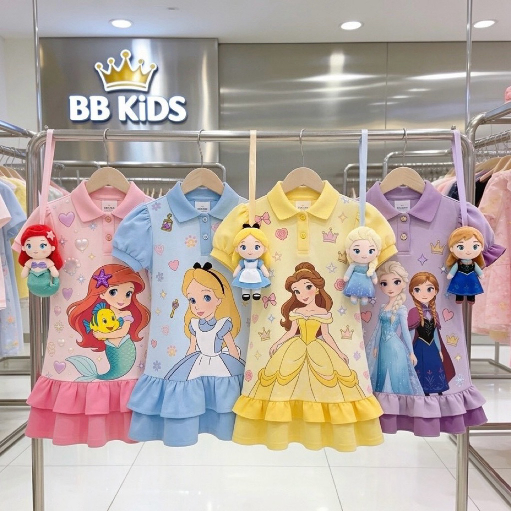 Váy công chúa Bbkids mới in họa tiết như mũm mĩm dáng rộng + 1 kích thước.