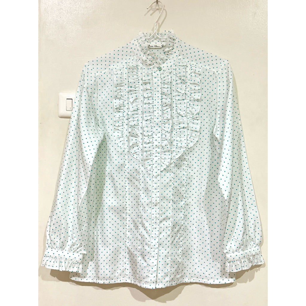 Áo sơ mi Itokin Brand White Pastel Green Point * Forward * Secondhand *