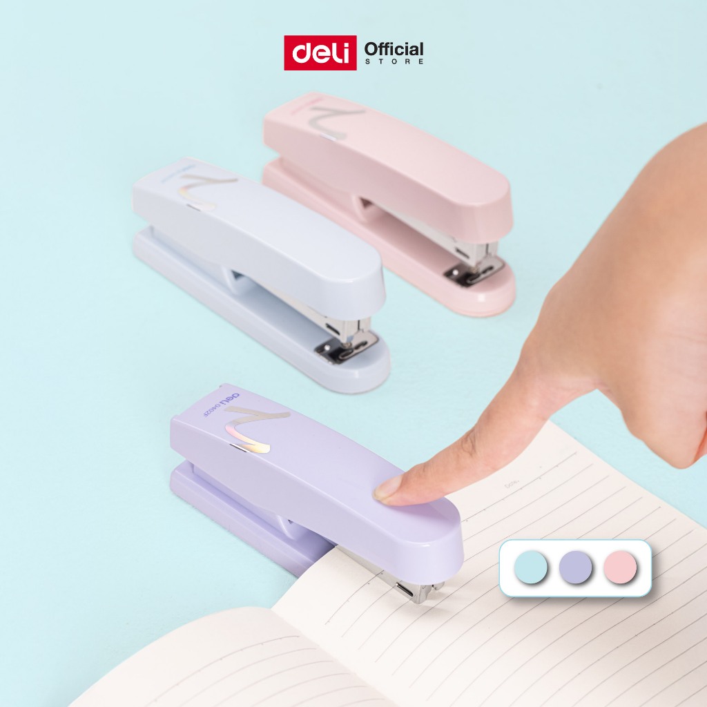 Deli Stapler Model E0402F Macaron Color Can Staple 25-30 tờ (3 màu: Hồng / Xanh / Tím)