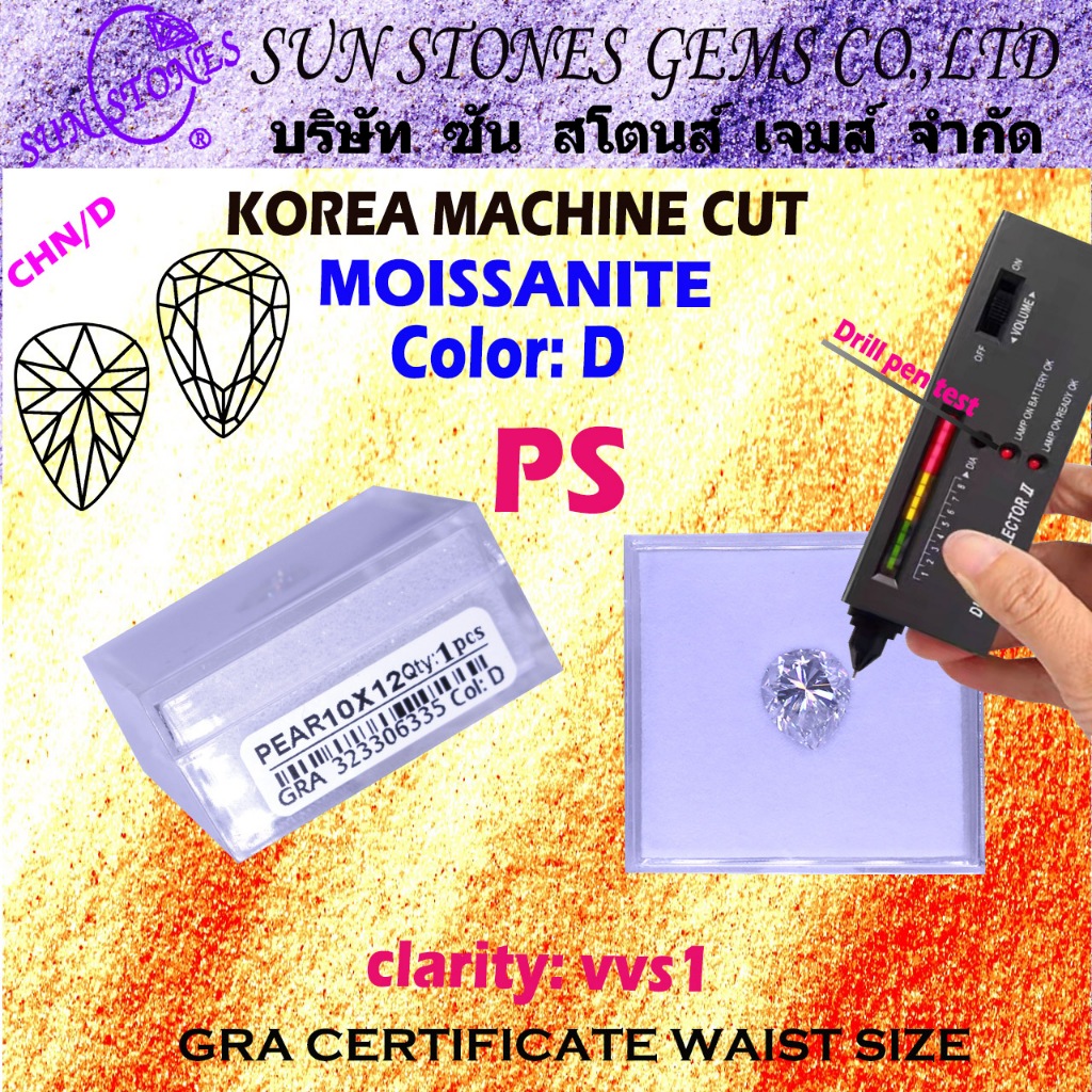 Kim cương Moissanite thả nước (size 2X3-4X5 mm.) (D: Color VVS1) Tổng hợp cắt lê Trung Quốc