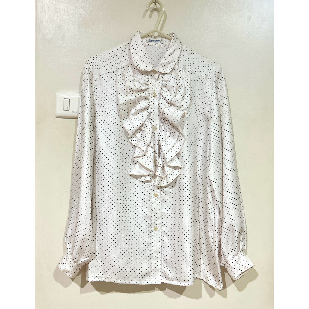 Áo sơ mi phong cách Hàn Quốc White Red Point * Forward * Secondhand *
