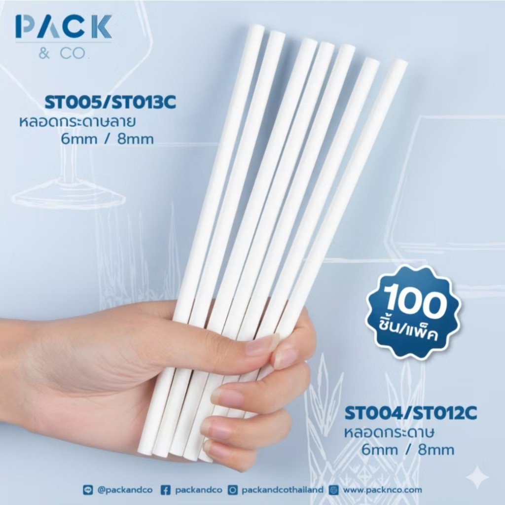 Ống hút giấy Smoothie Blender Tube Size 6 mm. Chiều dài 19,7cm (100 Cái / gói)