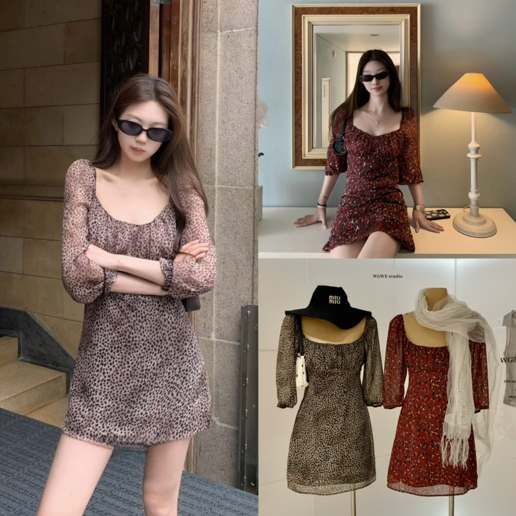Váy ngắn cổ vuông in hình hổ-10355 TAG WG.WE
