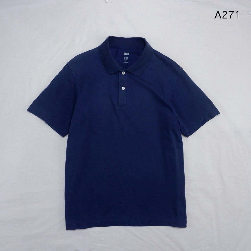 A271 Áo Sơ Mi Polo Nam Uniqlo AIRism Vải Hải Quân Xanh Size L Inch