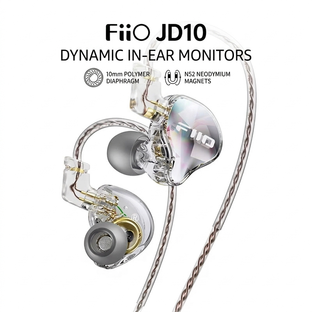 Tai nghe FiiO JD10 IEMs Trình điều khiển năng động Đầu giắc cắm 3,5 mm Micrô tích hợp để chơi trò ch