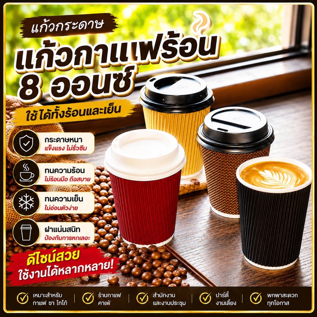 Cốc Cà Phê Nóng 8oz 25 Miếng (Có Nắp) Giấy 2 Lớp Nhỏ 8oz