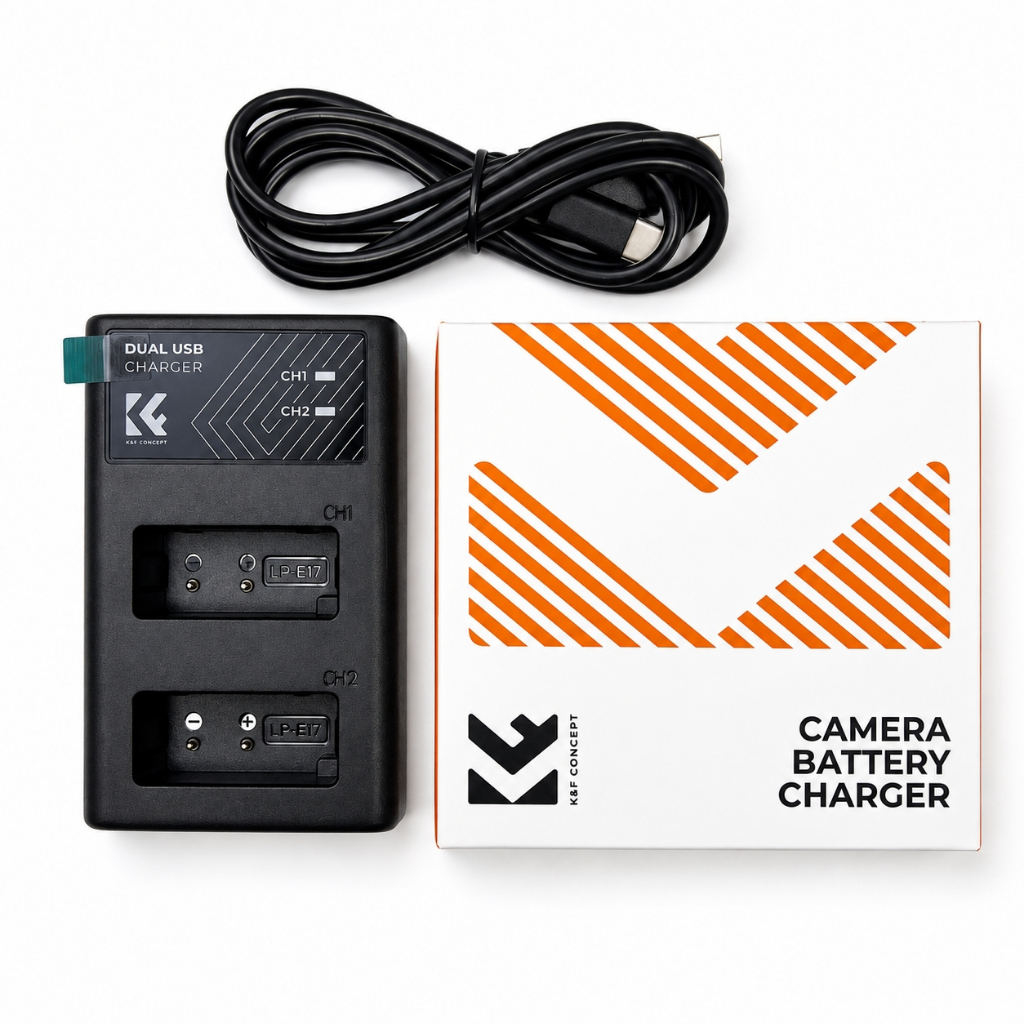 Bộ sạc pin 2 khe K & F Concept Canon LP-E17 USB kép có cáp Type-C (KF28.008)