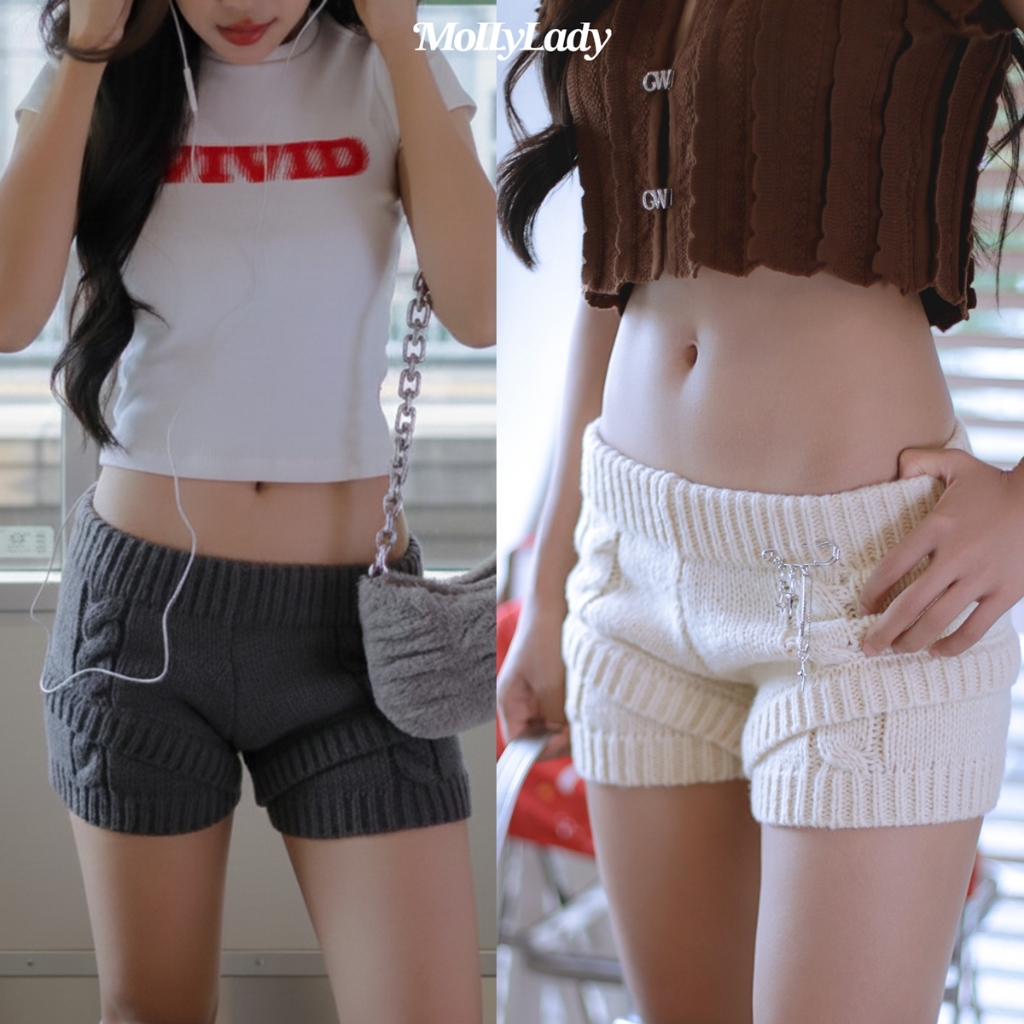 Molly Lady ️ Quần short dệt kim eo thấp Vải lụa mềm có thể mặc theo phong cách giữa eo.