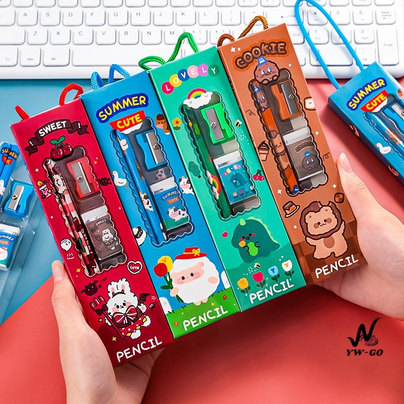Bút Chì Văn Phòng Phẩm Bộ 5 Miếng Bút Chì Thước Mài Tẩy BS60