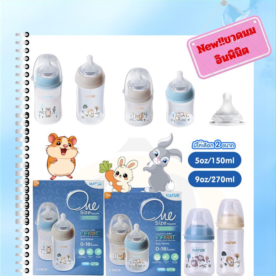 Bình Sữa Inpinit Nature Phong Cách Mới Cổ Rộng Size 5 Ounce Gói 2 Ounce