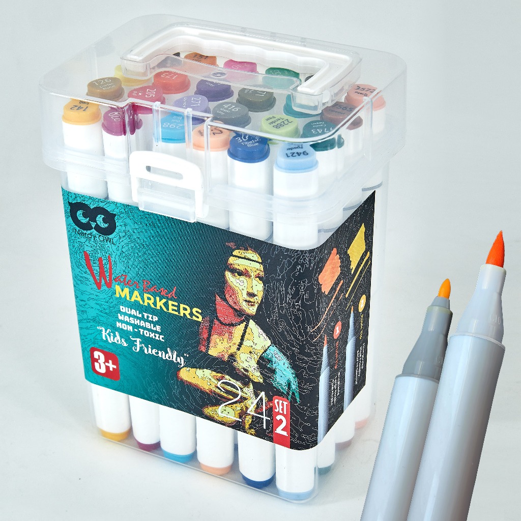 Bút đánh dấu gốc nước kép Nerdy OWL 24 màu SET2 Bút màu ma thuật có thể giặt được không độc hại