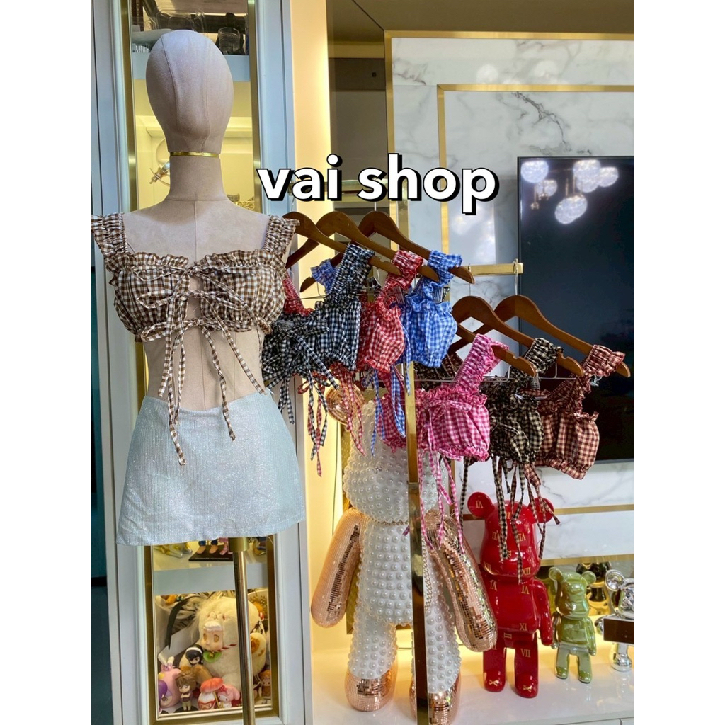 Crop Top Họa Tiết Kẻ Sọc Có Thắt Nơ Phía Trước Cạnh Co Giãn LB 35 Vai shop