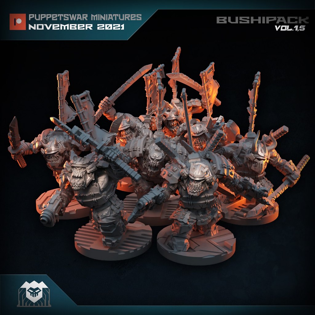 Mô hình thu nhỏ bằng nhựa Bushi Pack Orks cho màn hình trò chơi trên bàn