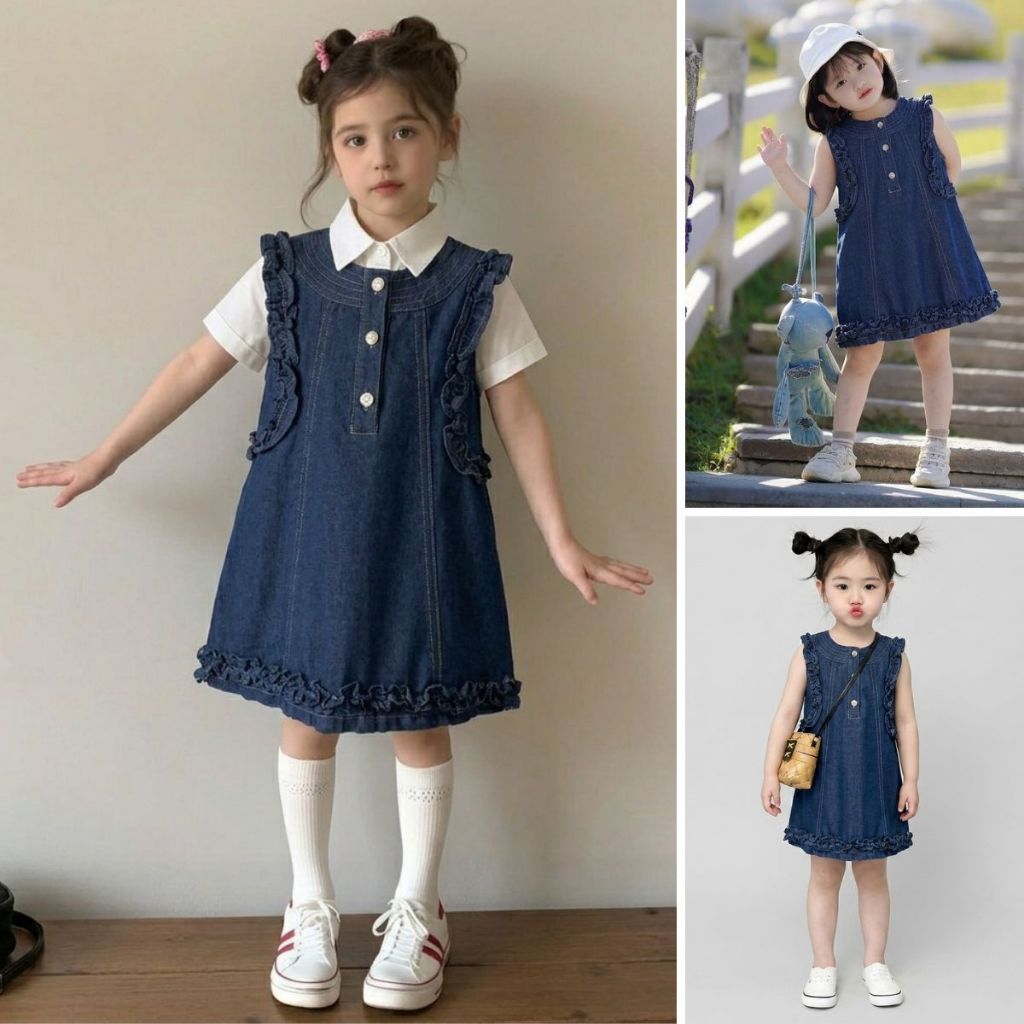 Hanababywear Váy Denim không tay trẻ em Frilly Design K4125029