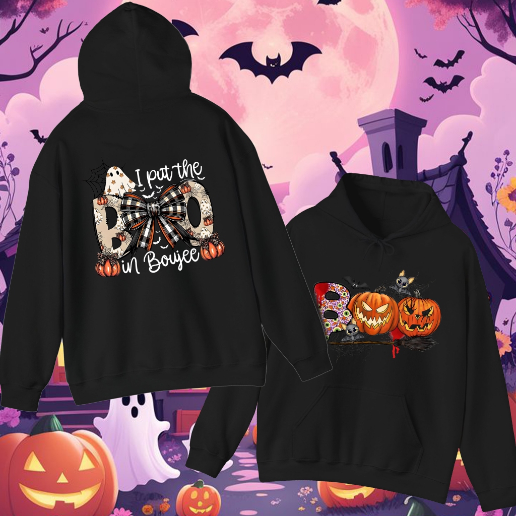 Áo thun halloween BOO Áo hoodie in hình bộ xương Vải bông bí ngô Tiền mặt khi giao hàng Có sẵn thoán