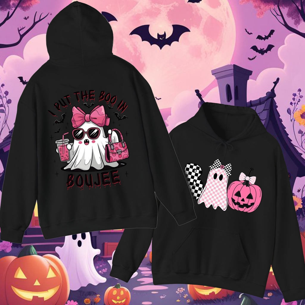 Áo hoodie Boo Halloween | Unisex Dạo Phố Dài Tay Tee Ma Áo Khoác Thoáng Khí