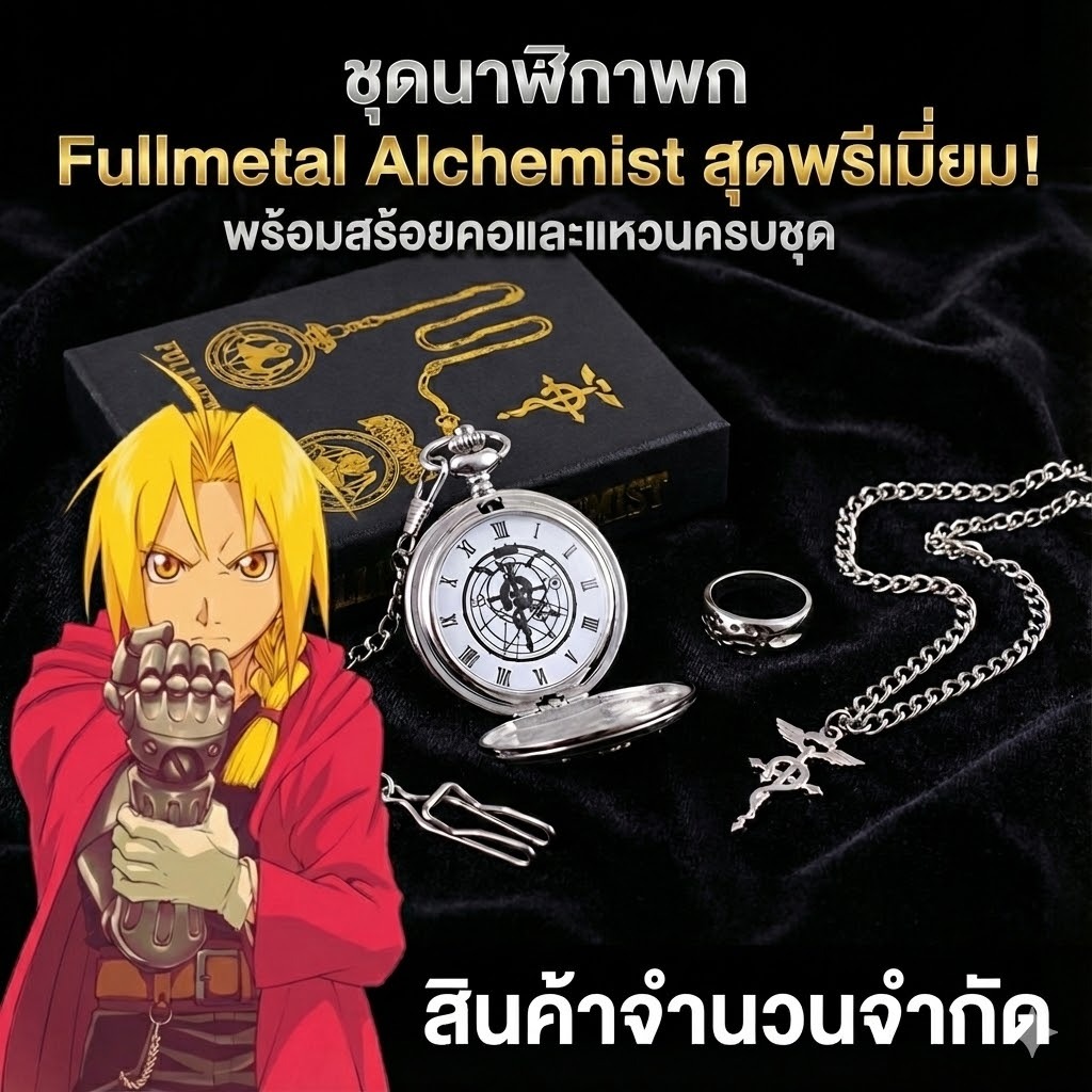 Bộ hộp Đồng hồ bỏ túi + Nhẫn + Vòng cổ Edward Elric (Edstar Elric) Nhà giả kim loại đầy đủ