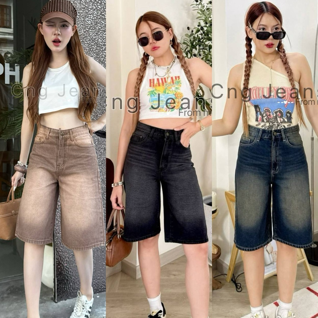 Size Mới S-5XL Quần Jean 5Inch Quần Short Dài Đến Đầu Gối Có Size Lớn Cô Gái Mũm mĩm
