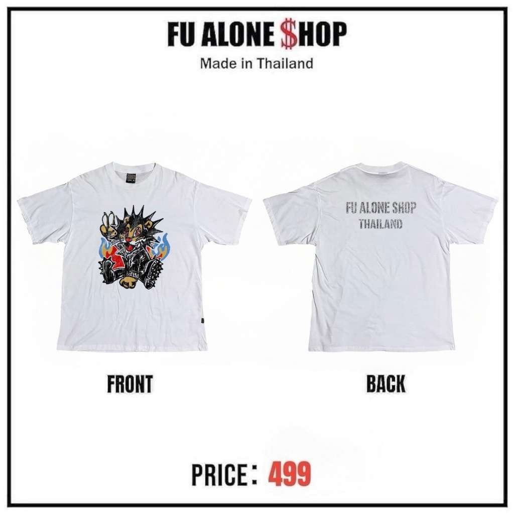 FU ALONE SHOP Tiger Punk Cổ Tròn Áo Thun 2026 Màn Hình Cao Su In Họa Tiết Bạc Thanh Niên 499