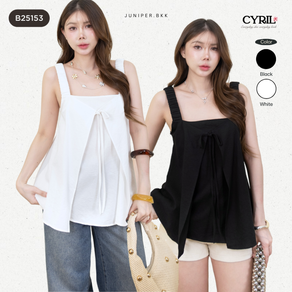 Vải lanh Cotton kiểu dáng rộng Ribbon Top nhẹ nhàng và thoải mái khi mặc. Cái nhìn tối giản Hàn Quốc