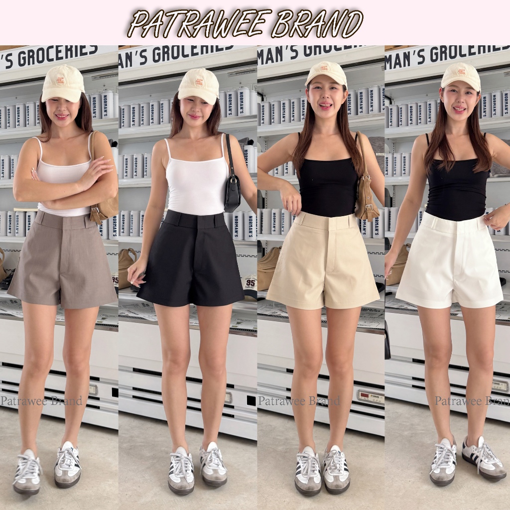 Quần short P52 Quần cạp cao Công việc nữ Màu trơn đẹp