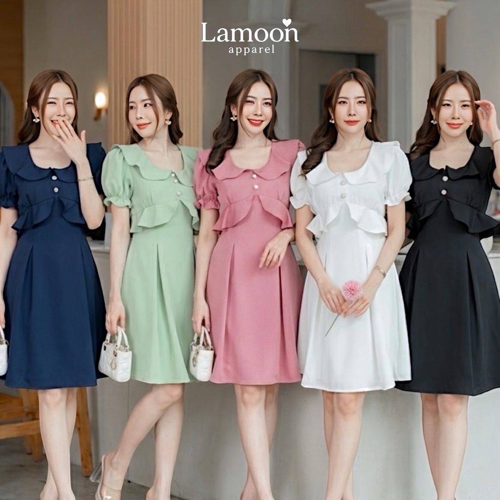 Váy Ella A Với Thiết Kế Cổ Sen Đi kèm Với Ruffles Flowing Nhãn Modish Wedding Cafe Set của Lamoon tr