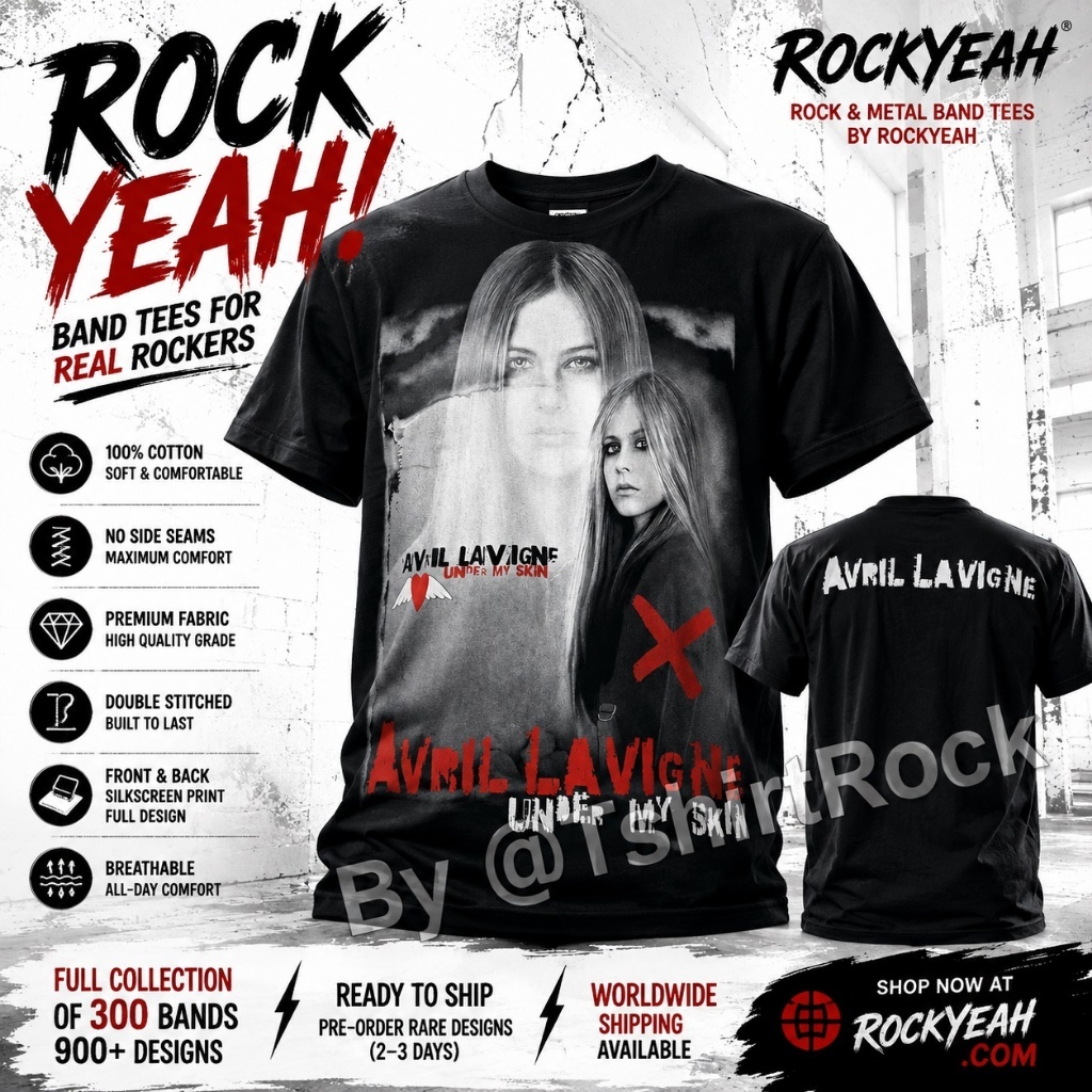 Avril Lavigne Áo Thun Ril Eo Họa Tiết Dưới Da Của Tôi Album Nghệ Thuật Áo Đen AVR428