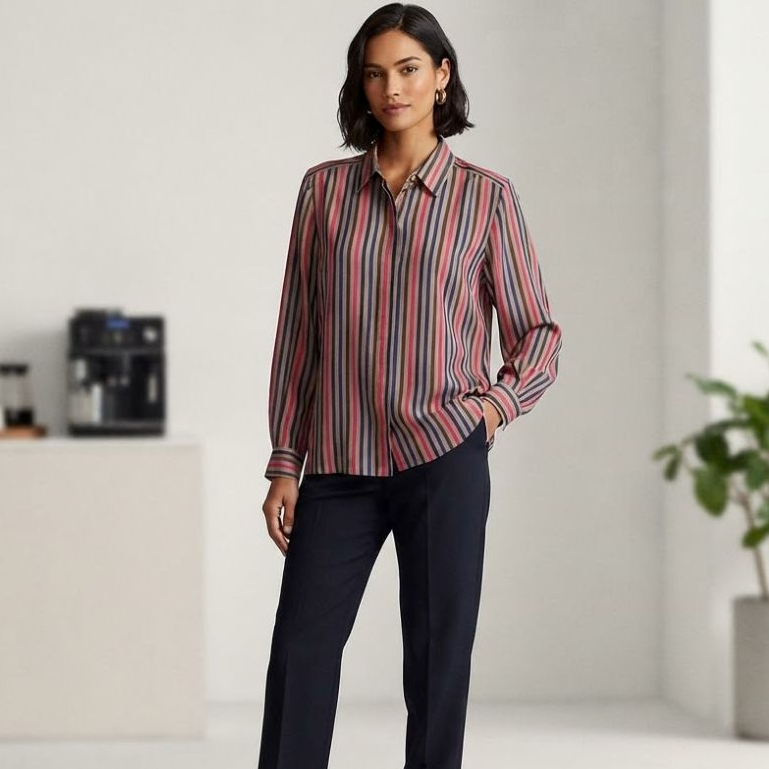 Áo sơ mi sọc PIERRE BALMAIN PARIS, Áo sơ mi màu nâu B-88