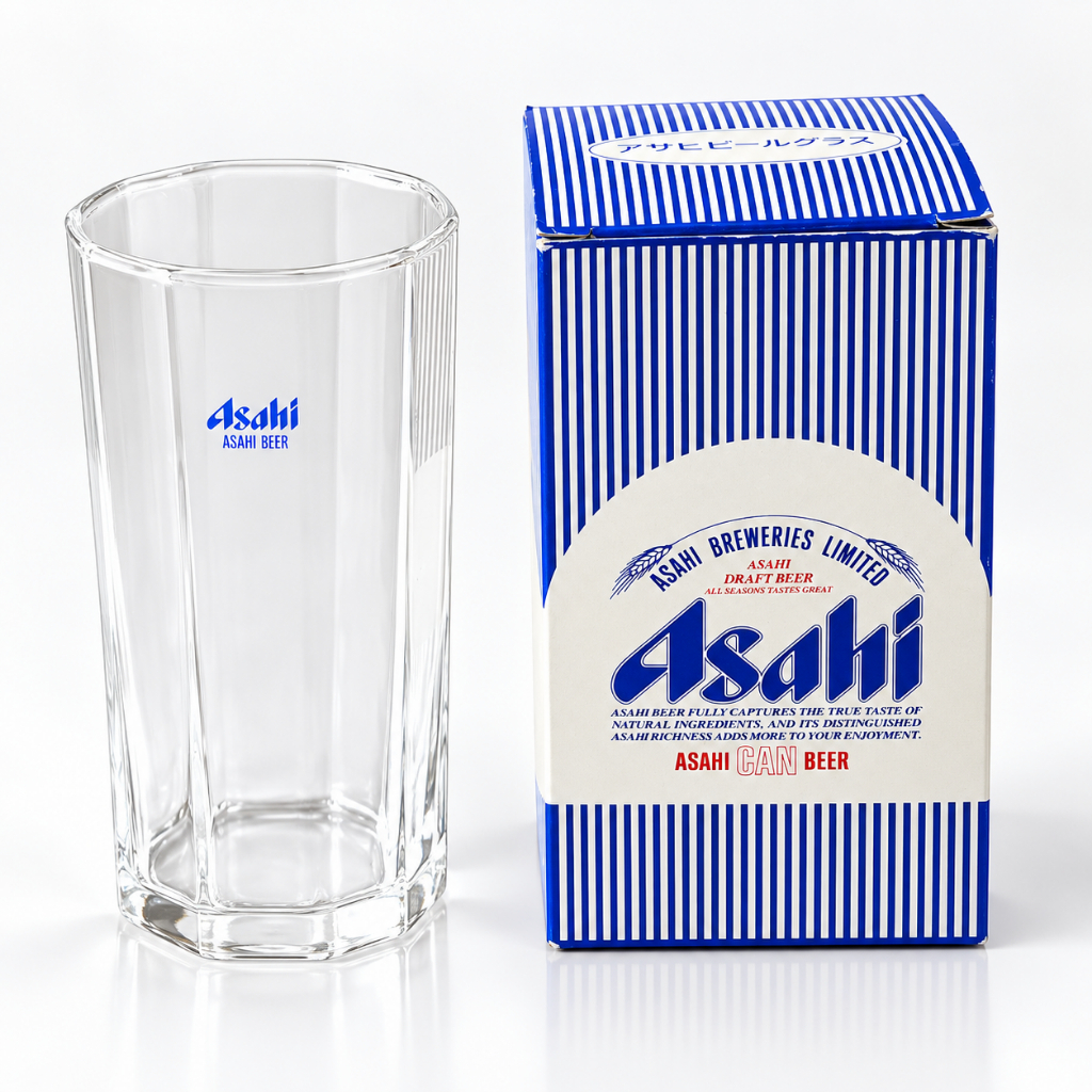 Asahi Beer Glass Hình bát giác Vintage 330ml Bộ sưu tập Nhật Bản đích thực kèm hộp gốc