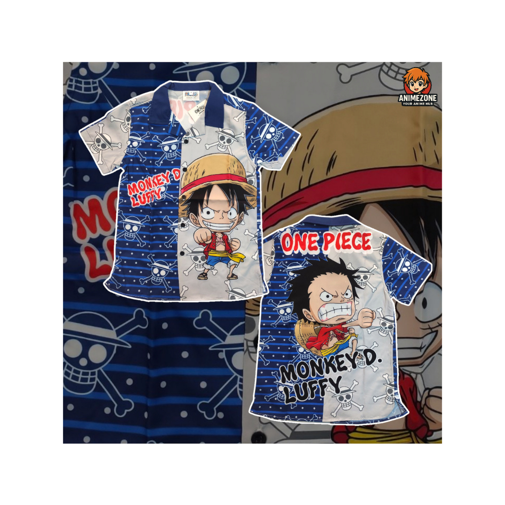 Áo sơ mi trẻ em CHIBI LUFFY (LUFFY) Phim hoạt hình Hawaii One Piece Blue Authentic License
