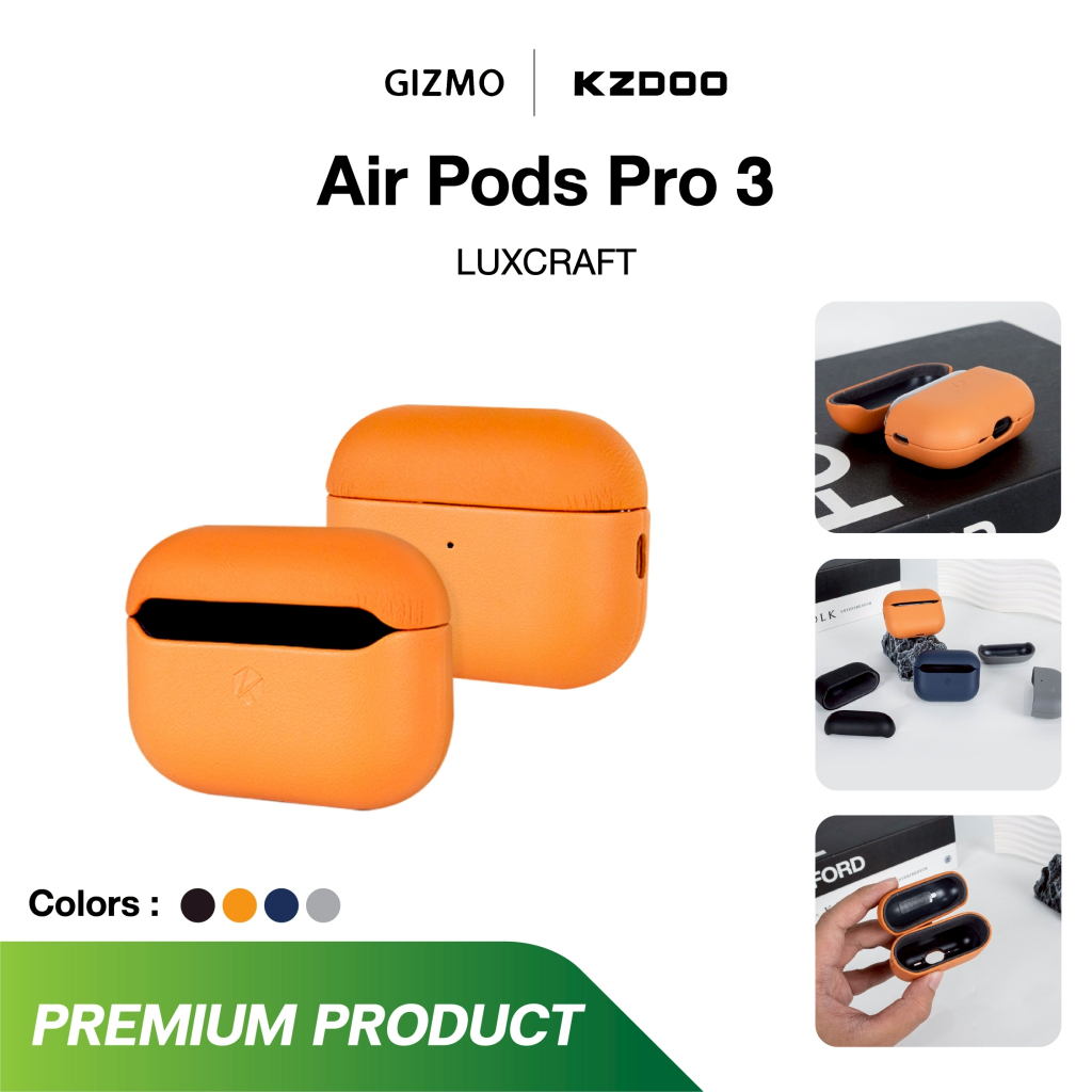 Kzdoo forAirPods Pro 3 Bao Da Cao Cấp Chống Sốc Đen Cam Xám Xanh LuxCraft