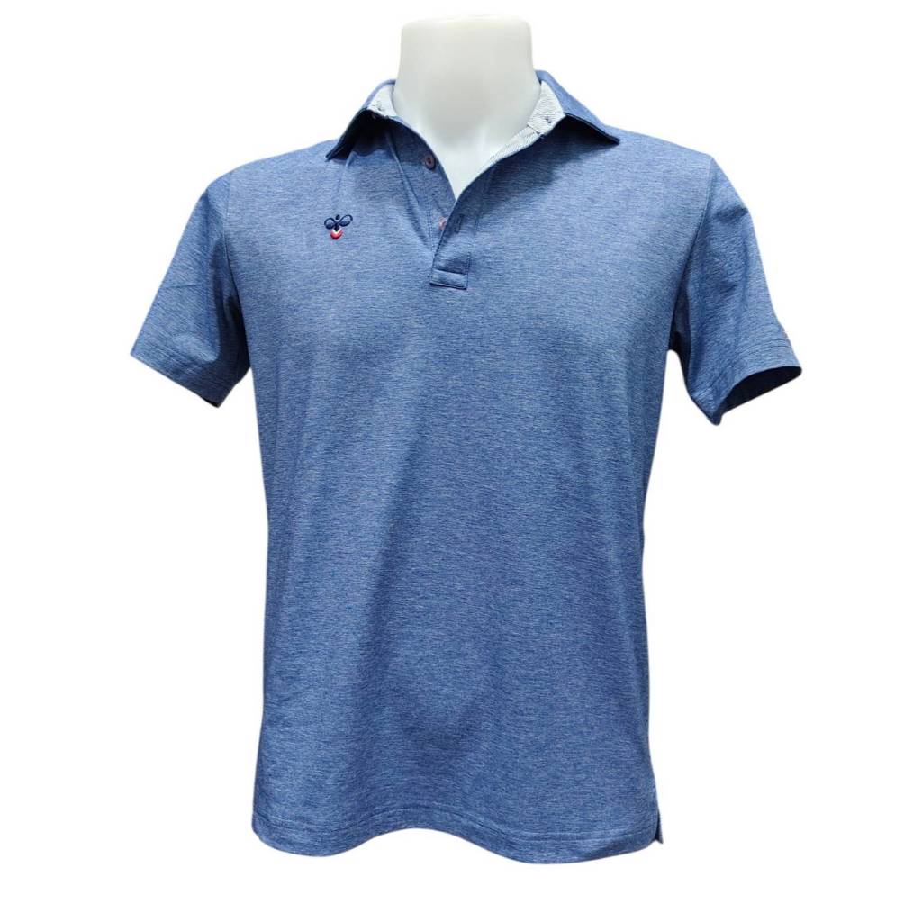 E21 HUMMEL Áo Polo Vải Pique Xanh Có Cổ Tương Phản Và Logo Thêu Trên Ngực