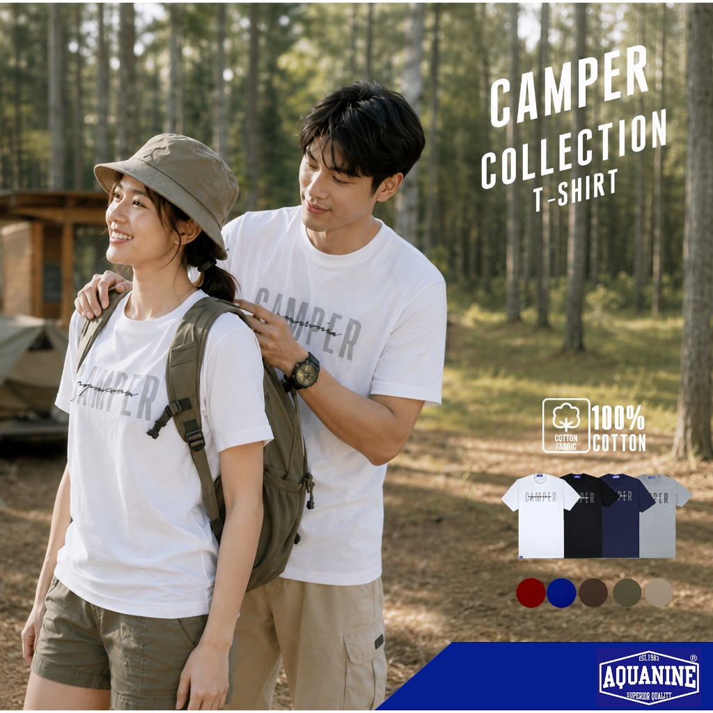 AQUANINE Áo Thun Nam Nữ CAMPER Mẫu Tối Giản Đường Phố Cắm Trại Áo Sơ Mi Xác Thực Giấy Phép
