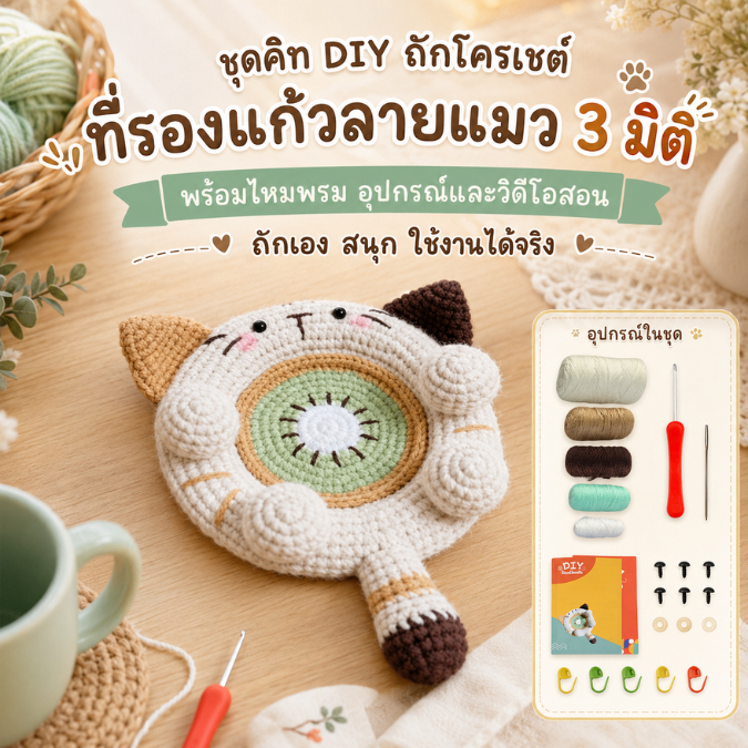 Bộ móc DIY Cat Coaster (M126) kèm vật liệu tùy chỉnh