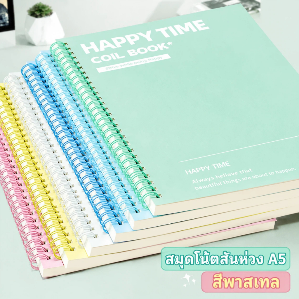 A5 Ring-Bound Notebook Bìa Cứng 120 Trang Giấy Dày Mở 360 Độ Màu Pastel Học Sinh