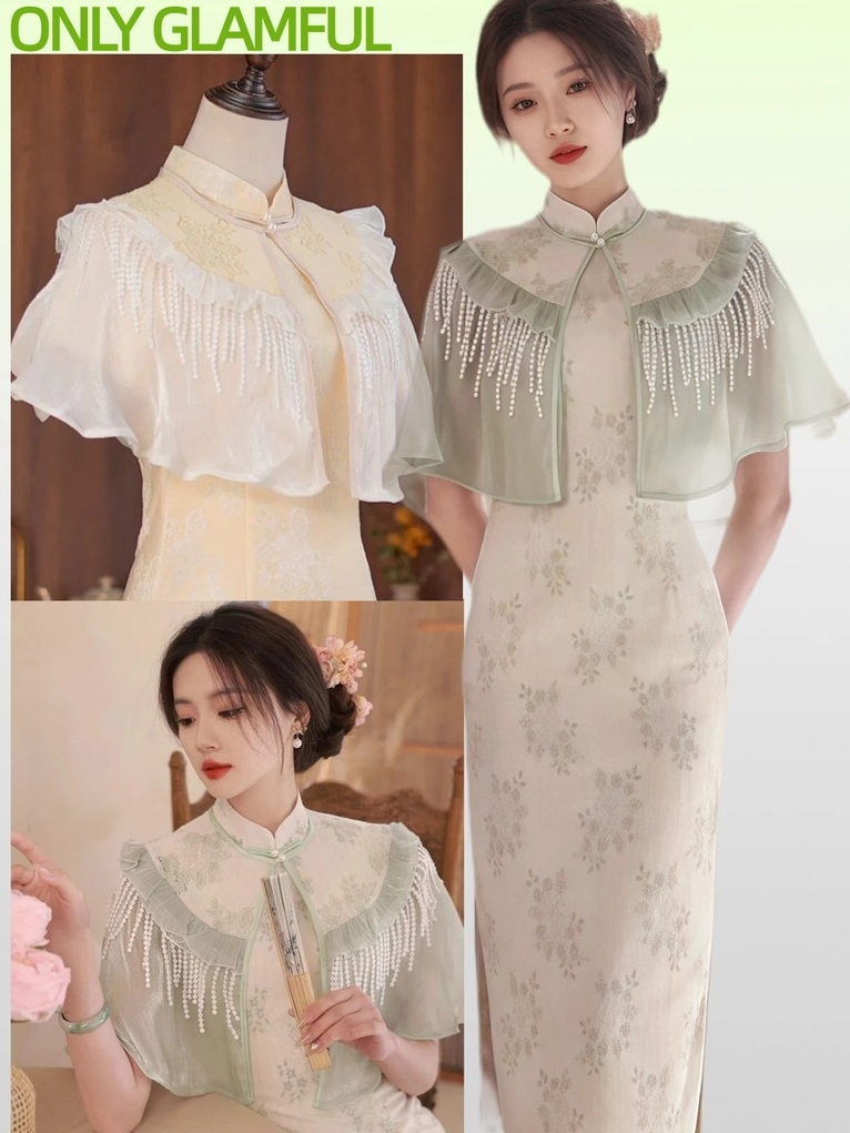 OG💕Áo Khoác Vai Tua Ngọc Phong Cách Cổ Trang Trung Hoa Phối Váy Sườn Xám Chụp Ảnh Đẹp COD