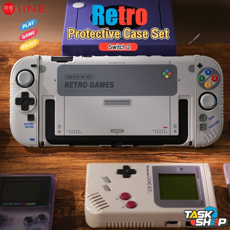 Sẵn sàng giao hàng ️ Bộ vỏ bảo vệ IINE Retro Nintendo Switch 2 chống trầy xước với mũ nắm Thump 2 ch