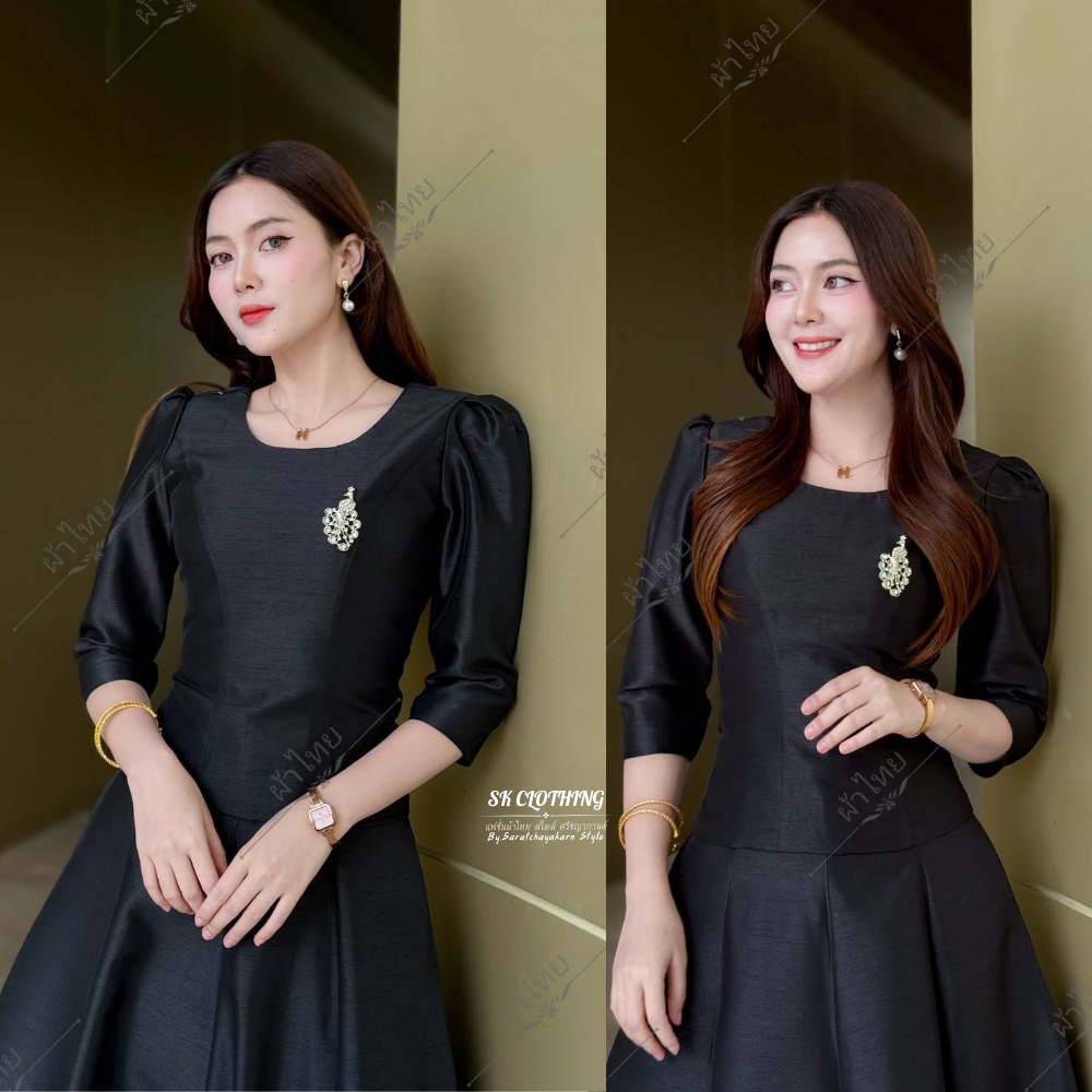 Áo sơ mi lụa bốn dòng cổ tròn tay dài Yaya Model được trang bị đẹp Work.wear It To Work Wear A Japan