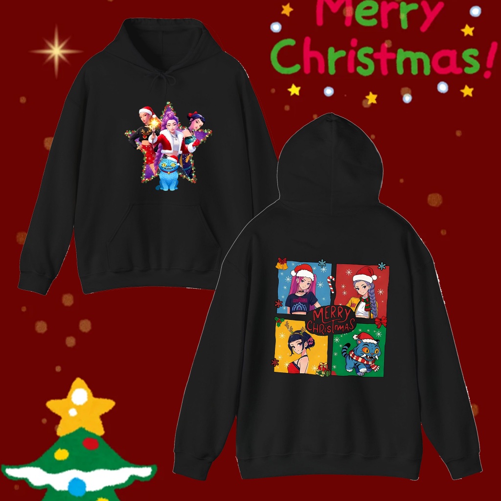 Chúc mừng Giáng sinh và năm mới Thợ săn quỷ Kpop baju Kpop Huntrix Rumi Zoey Mira Huntrix Graphic