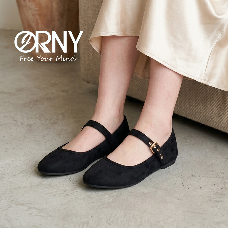 ORNY Nữ Mary Jane Style Shoes OY134 Dây đeo trang trí đế mềm bằng da nhung